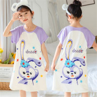 Camisola infantil manga curta meninas lindo vestido de princesa menina bebê desenho animado pijama  Multicolorido