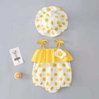 Baby jumpsuit, summer thin, baby girl's sling, sleeveless, stylish princess newborn clothes, pure cotton with hat  Yellow