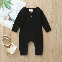 Baby Cute Solid Color Long-sleeve Jumpsuit (Suggest to Buy a Larger Size）  Black
