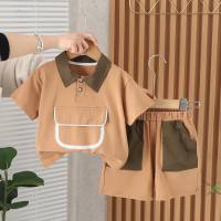 2024 Summer Boys New Set Baby Children's Clothing Summer Short-sleeved Children's Polo Shirt Two-piece Children's Clothing  Coffee