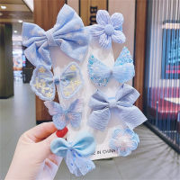 Horquillas con lazo para niños, accesorios para el cabello de princesa, horquillas de tela de flores para niñas coreanas, sombreros de niña pequeña de celebridad de Internet  Azul claro