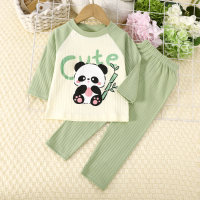 2-piece Toddler Girl Pure Cotton Letter and Bear Printed Long Sleeve Top & Matching Pants  Green