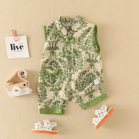 Baby Hanfu one-piece spring and autumn thin Tang suit male and female baby crawling suit Chinese style full moon 100-day one-year-old dress  Green