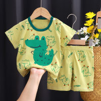 Summer children's short-sleeved shorts suit pure cotton t-shirt baby boy home clothes suit  Green