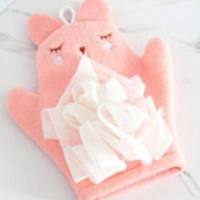 Bath towels for children, painless bathing and bathing gloves  Pink