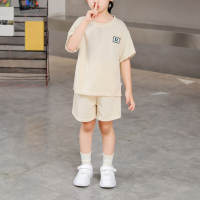T-shirt a maniche corte con motivo a lettera in tinta unita da bambina in 2 pezzi e pantaloncini abbinati  Beige