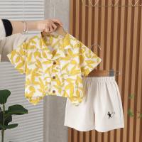 Boys summer shirt suit 2024 new baby stylish children's summer short-sleeved two-piece children's clothes trendy  Yellow