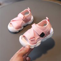 Sandales à bout fermé avec fond souple et Velcro de couleur unie pour enfants  Rose