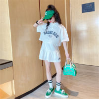 Girls summer suits girls short-sleeved polo shirt children's pants skirt fashionable two-piece suit trendy  White