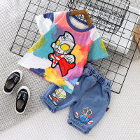 Ultraman Clothes Boys Summer Suit 2023 New Fashionable Baby Children's Cool and Handsome Street Short-Sleeved Children's Clothes Trendy  White