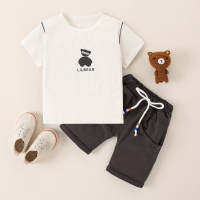 طفل صبي الكرتون الدب نمط قصيرة الأكمام تي شيرت وشورت ملابس الأولاد والبنات لعيد الفطر 2022 أبيض
