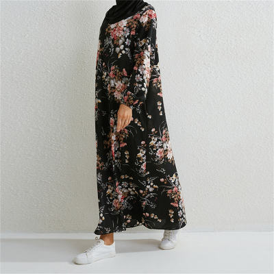Women's floral dress round neck pullover loose robe