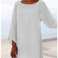 Einfarbiges, vielseitiges, lässiges Oberteil für Damen mit unregelmäßigen Langarm-T-Shirt  Weiß