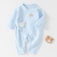 Lace-up baby jumpsuit newborn clothes pure cotton baby underwear pajamas baby clothes butterfly clothes  Blue