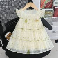 2024 summer new style girls dress sling princess dress baby girl sling fake two-piece dress  Khaki