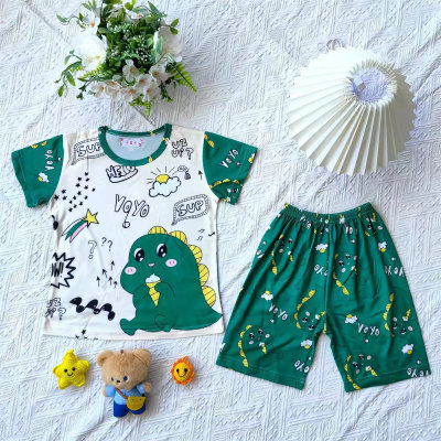 Pure cotton children's pajamas summer short-sleeved cute dinosaur theme little boy youth home clothes 2-piece set