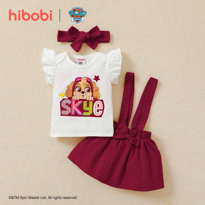 hibobi×PAW Patrol Baby Girl Conjunto de camiseta de manga corta con estampado de dibujos animados y falda de tirantes