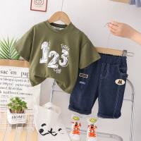 Boys' summer suit, girl's short-sleeved shorts, two-piece suit for children, trendy children's clothing, baby's children's clothing  Green