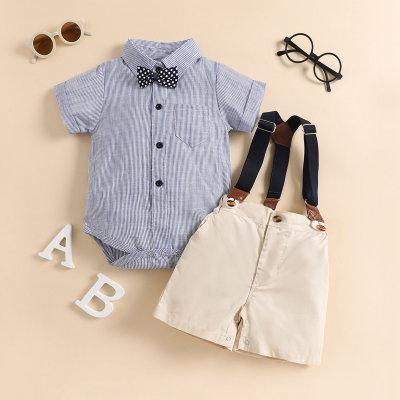 Baby Boy Stripes Bodysuit & Shorts & Bow tie & Suspenders