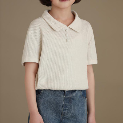 Kinderbekleidung 2023 Sommer Neuheiten Mädchen und Kinder Polo Strick T-Shirts Baby Pullover Kurzarm Tops lässig und schlicht