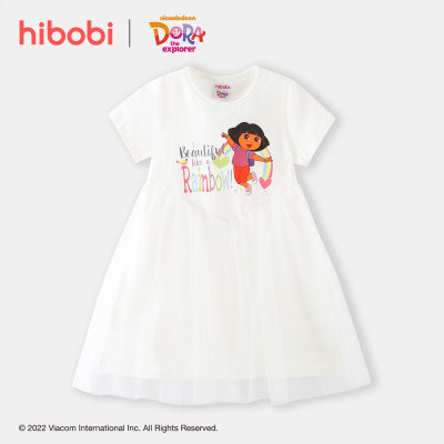 hibobi x Dora Toddler Girls Cute Sweet Printing Cotton  Tulle Press Dress