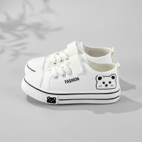 Kid Bear and Letter Embroidered Velcro Canvas Shoes  White