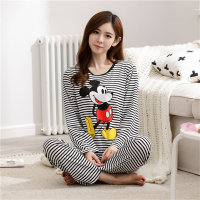 Teenage Mickey Mouse Print Pajama Set  black and white stripes