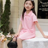 Mädchen Sommer dünnes Prinzessinkleid Mädchen Sport Polokleid kleines Mädchen koreanischer Stil Rock Kinder Kurzarmrock  Rosa