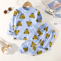 2-piece Toddler Boy Bear Printed Long Sleeve Top & Matching Pants  Blue