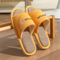 Linen slippers for women spring and autumn seasons indoor household cotton and linen stepping shit feeling home anti-slip summer  Yellow