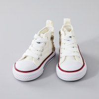 Children's high top side zipper non-slip canvas shoes  White