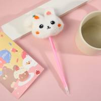 Cute bunny doll rabbit fur ball pen student decompression cute plush ballpoint pen  Multicolor
