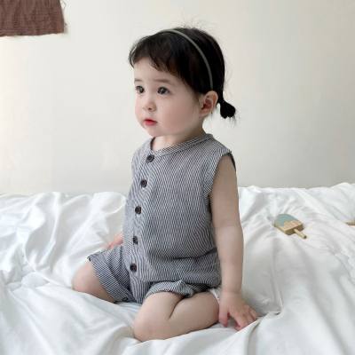 Baby clothes summer thin romper cute crawling clothes pure cotton sleeveless striped jumpsuit