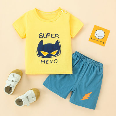 Pijama de 2 piezas de manga corta y pantalón corto Super Hero de dibujos animados para niño