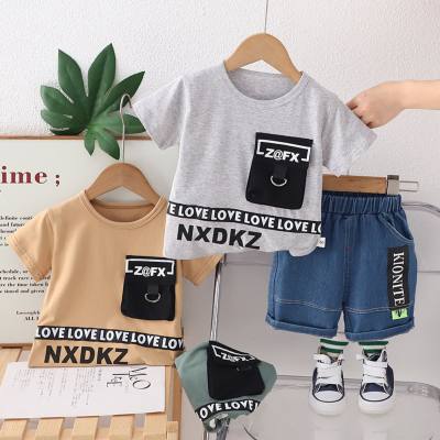 Boys summer suits 2024 new small and medium children's casual summer clothes letters boys short-sleeved two-piece suits trendy