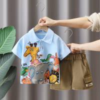 Boys summer casual polo shirt short-sleeved suit children's summer stylish half-sleeved two-piece baby summer clothes  Blue