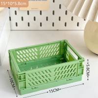 Simple ins foldable plastic storage box student desktop organizer tape stationery skin care product storage basket  Green
