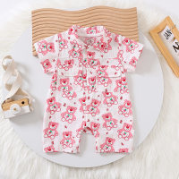 Summer baby boy and girl cartoon thin harem breathable short-sleeved comfortable jumpsuit newborn fashionable outdoor crawling suit  White