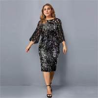 European and American spring and autumn hot-selling personality sequin design large size women's dress 10 colors 8 sizes  Silver