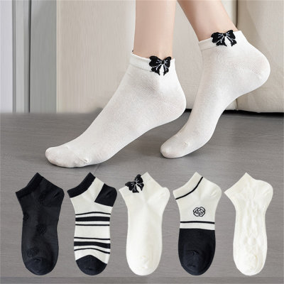 5-piece bow-knot striped socks set for middle and large children