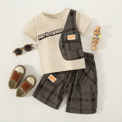 Toddler Boy Casual Fabric Blocking Plaid T-shirt & Shorts