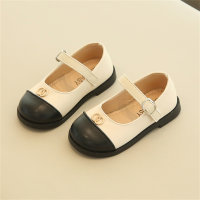 Color-blocked soft-soled fashionable small leather shoes for older children, princess shoes, baby shoes  Beige