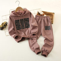 2-piece Kid Boy Letter Pattern Hoodie & Matching Cropped Pants  Chocolate