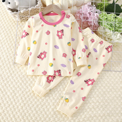 Camiseta de manga larga con estampado floral de algodón puro para niña pequeña de 2 piezas y pantalones a juego