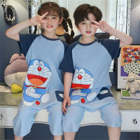 One-piece pajamas summer pure cotton cartoon breathable anti-kicking quilt children's home clothes  Orange
