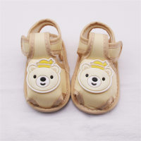 Sandales à semelle souple pour bébé, couleur unie, motif ours  Kaki