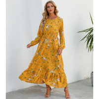 Vestido largo de gasa floral para mujer  Amarillo