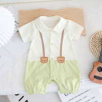 Combinaison d'été en coton pour bébé de 0 à 1 an, combinaison patchwork à manches courtes, dessin animé dinosaure, combinaison rampante à manches courtes  vert