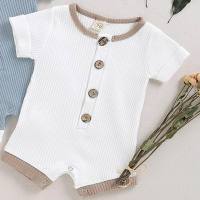 Boys and girls baby short-sleeved round-neck ribbed romper cute one-piece crawling suit  White