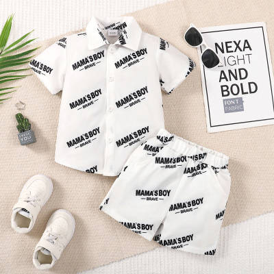 2-piece Toddler Boy Allover Letter Printed Short Sleeve Shirt & Matching Shorts